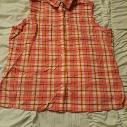 Women's Sleeveless Blouse Top Shirt Size Large White Stag Plaid ❤️😍