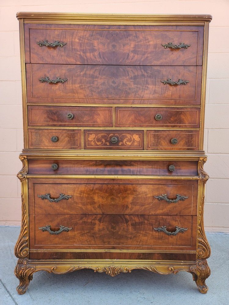 Vintage French Provincial Regency Victorian Chest Of Drawers Tallboy Dresser 