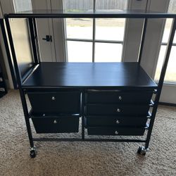  Rolling Cart with Tray and Extendable Table Multi-Functional Storage Cart for Art & Craft