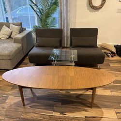 Wood Coffee Table, Two Chairs Spreaders And Glass Side Table
