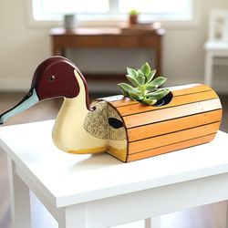 Vintage Handmade Wooden DUCK PLANTER DECOR 16"X 6" Beautiful! 