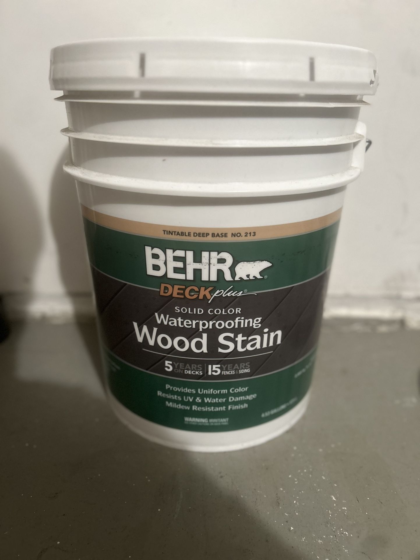 New Unused 5-Gallon BEHR DECKPLUS Color REDWOOD NATURALTONE Waterproofing Wood Stain