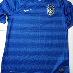 Vintage Brazil 2014 World Cup Nike Away Jersey L Men Blue Shirt Soccer Football