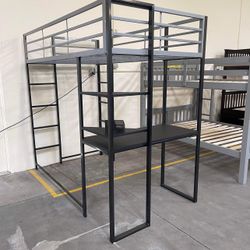 Twin Bunk Bed With Desk And Shelves 
