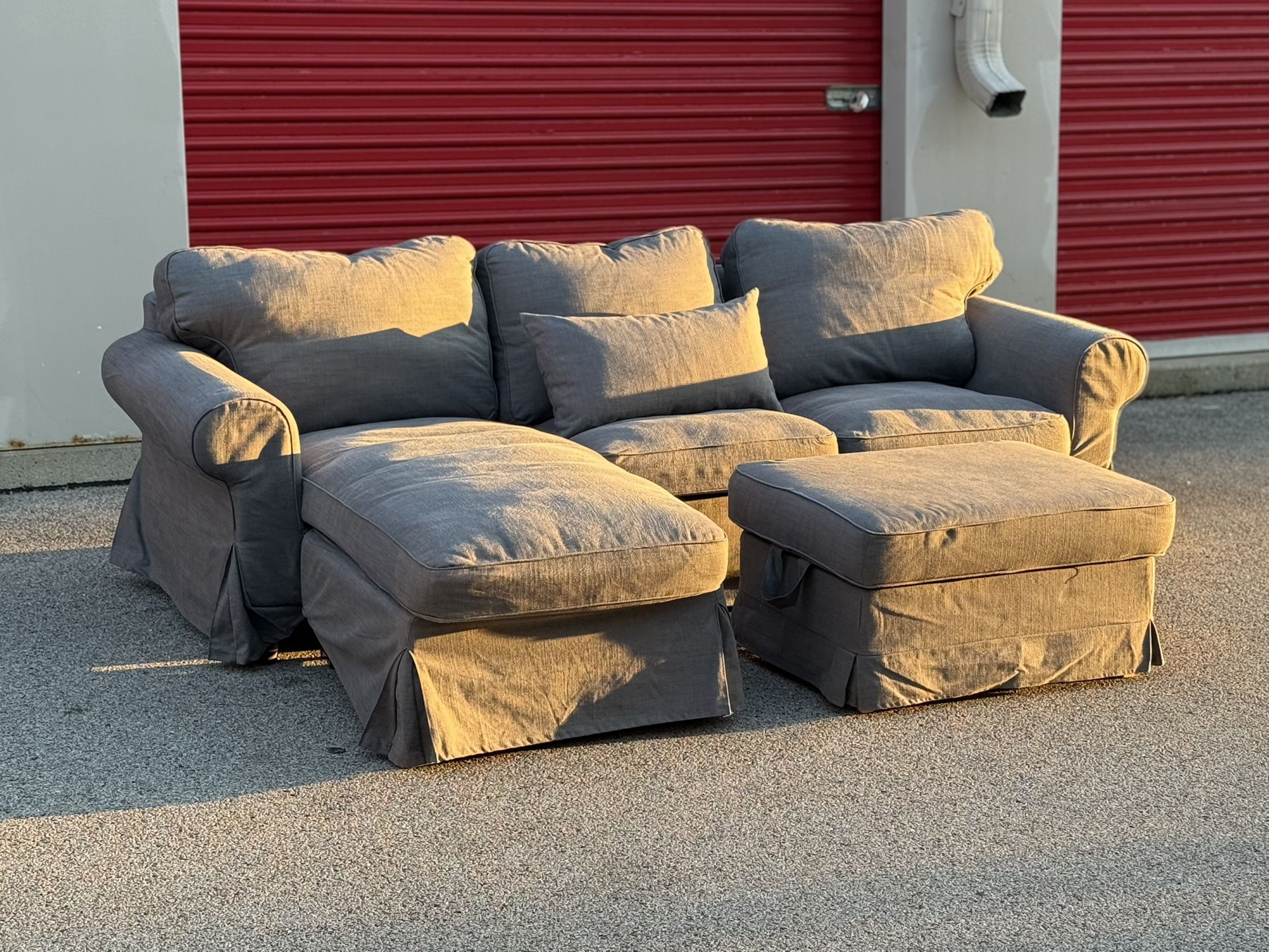 Gray 3-Piece Reversible Sectional Sofa w/ Chaise + Storage Ottoman – Free Curbside Delivery