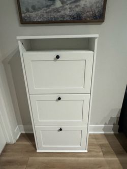 White Shoe Cabinet with 3 Flip Doors