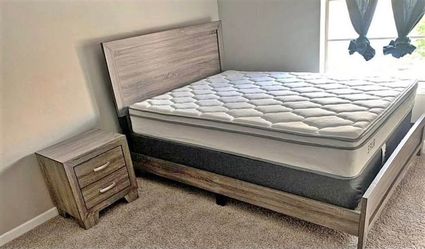 BRAND NEW IN BOX COMPLETE BEDROOM SET. FRAME DRESSER NIGH-STAND KING $699/QUEEN $645