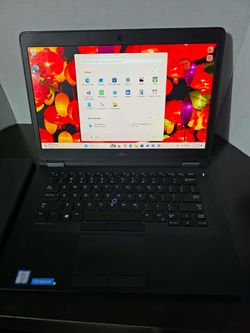 Black Dell Latitude E7470 Ultrabook laptop running Windows 11 Pro . Backlit keyboard, Intel Core processor,I5 6TH GEN and a clean display with no visi