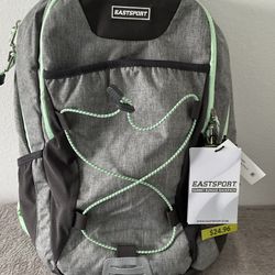 EastSport Backpack Gray/Green Laptop Sleeve Multiple Pockets School Work College