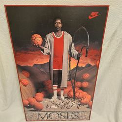 Vintage Nike "Moses" Poster Signed by Moses Malone Autographed Framed Display 36" x 22"