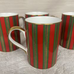 Fitz & Floyd Holiday Stripes 3.75 inch Mugs. Set Of 4