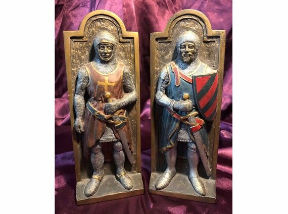 Marcus Designs Medieval Knights Plaques, Middle Ages Renaissance Chivalry Heraldry Decor, Mid-Century Chalkware Medieval Knight Wall Art