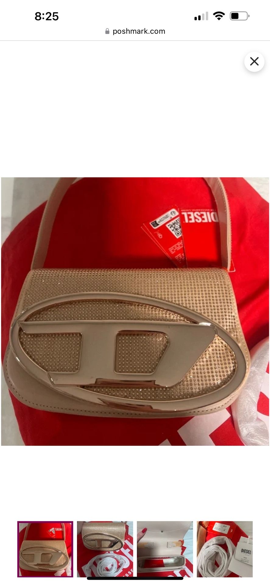 Diesel 1dr shoulder bag rhinestone rose gold