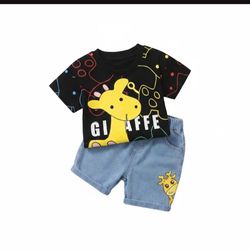 Premium Cotton Kids Summer Short Set - Playful Giraffe Edition