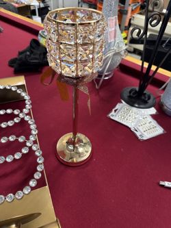 Gold Crystal Beaded Pedestal Candle Holder