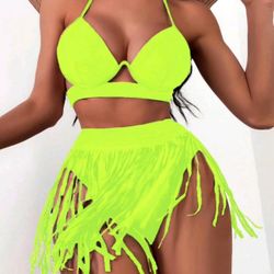 Bikini Sets for Women Fringe Hem Push Up Halter Swimsuit Two..l