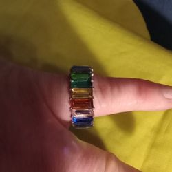 Band Ring With Multicolored Stones Going Around It, Size 6