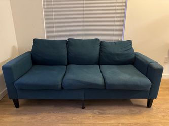 Teal 3-Seater Sofa – Modern Couch with side pocket