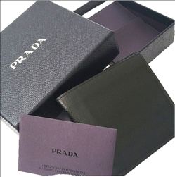 Prada Black Saffiano Leather Men's Bi-Fold Wallet w/ Box & Card