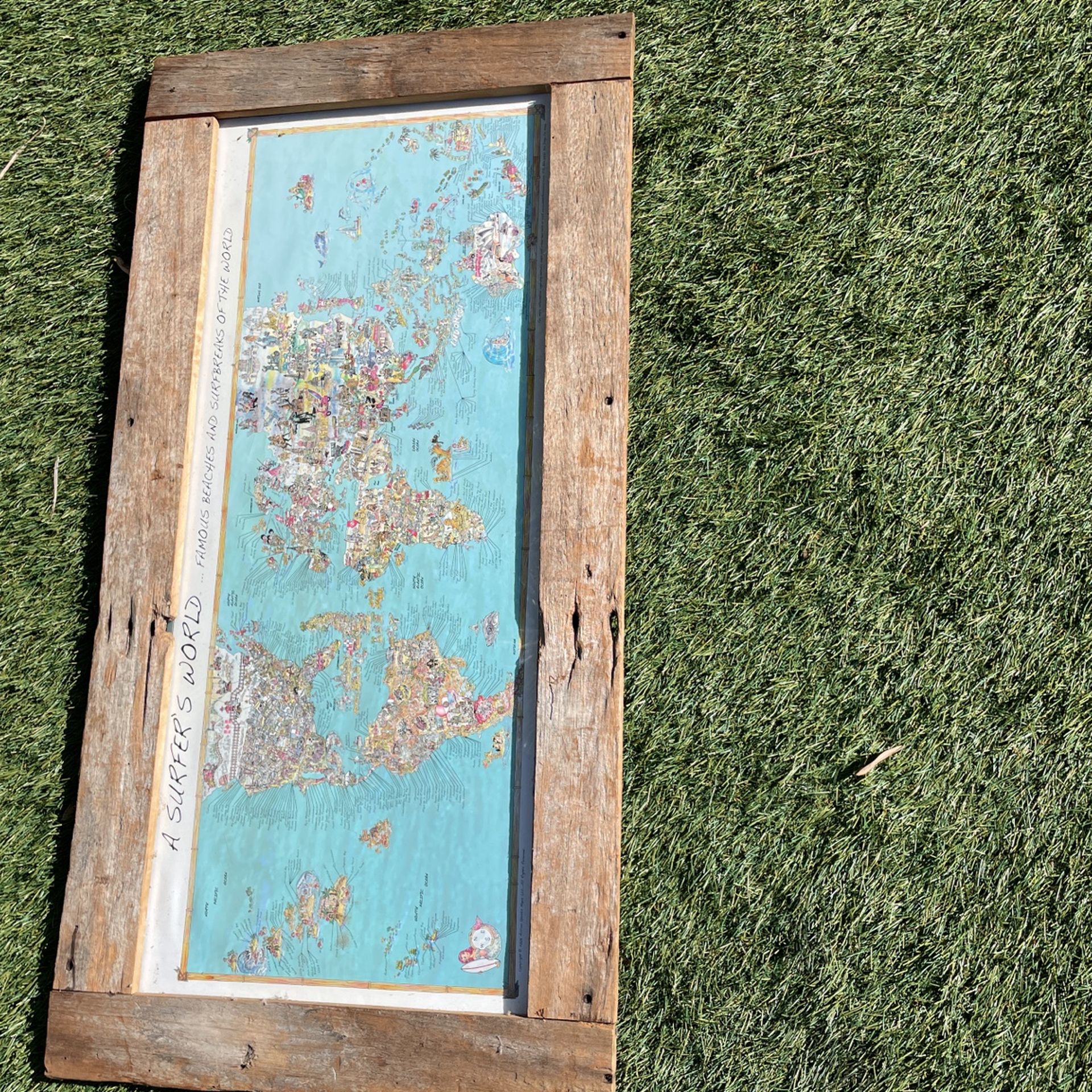 Surf Around The World Map In Custom Frame
