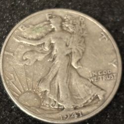 50 cents 1941 D. Vintage coin USA. Ag. 0.900