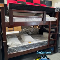 Twin Twin Brown Bunk Bed With Mattresses 