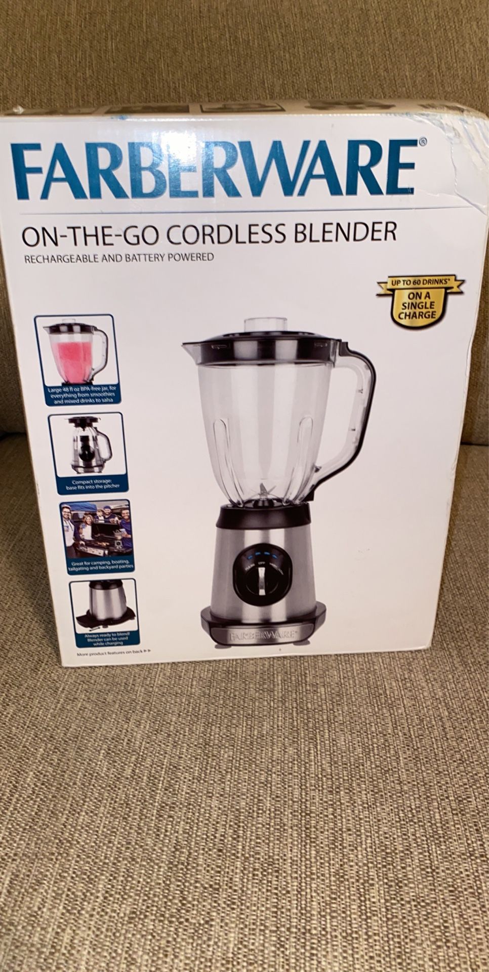 Farberware Portable Rechargeable 2-Speed Blender with Pulse Control, Stainless Steel