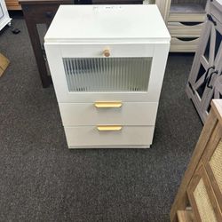 Night Stand with Charging Station LED Light Wood Nightstand BedSide End Table White