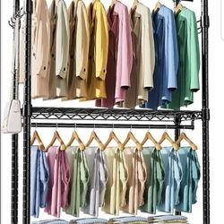 Heavy Duty Rolling Garment Rack 3 Tiers Adjustable Wire Shelving Clothes Rack with 2 Rods
