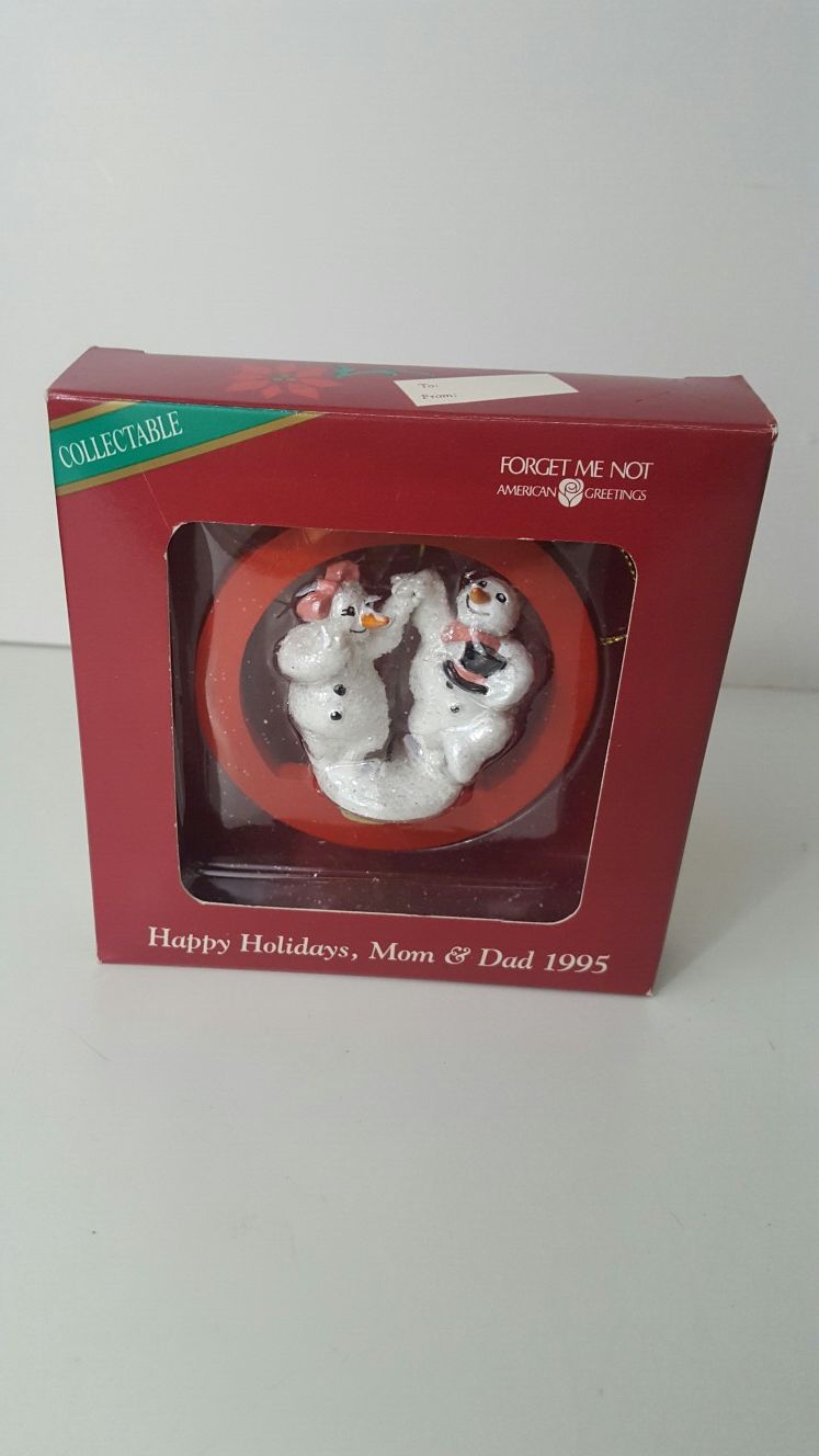 American Greetings snowmen dancing Christmas tree Ornament 1995 Mom Dad Holiday