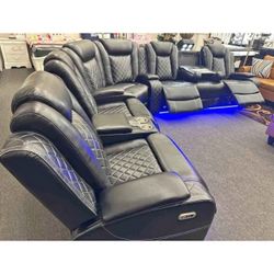Black Breathing Leather 3-Piece Living Room Recliner SofaBlack Breathing Leather 3-Piece Living Room Recliner Sofa