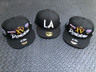 Los Angeles Dodgers Hat Fitted Sz 7 3/8 And 2 Raiders Hats Snapback New Condition. $30 each or take all 3 for $80 firm