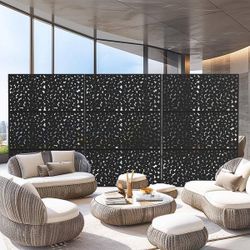 47 in. W x 71 in. H Black Yuhua Stone Rectangle Galvanized Sheet Outdoor Private Screen Decorative Art Panel