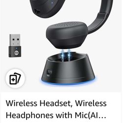 Wireless Headset, Wireless Headphones with Mic(AI Noise Cancelling), 65