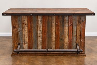 Ashley Furniture 63” Rustic Wood Home Bar – Wine Storage & Foot Rail