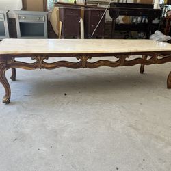 Transformed Ornate Solid Wood Coffee Table With Real Marble Top.