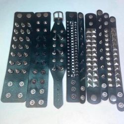 RARE 9 pcs  Spike Studded faux leather bracelets ,  Punk ewelry Lot , Wristbands , emo Gothic  Rivets Cuff Black Wristband Y2k Skater Style Bracelets 