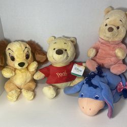 Disney Babies Plush Lot Winnie The Pooh Lady And The Tramp