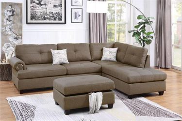 3 Piece Reversible Sectional Sofa Set W/ Ottoman- Mocha Color