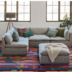 Matera Fabric 4 Piece Sectional Plus Ottoman-Limestone