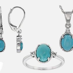 SLEEPING BEAUTY TURQUOISE AND .16CTW WHITE TOPAZ RHODIUM OVER SILVER JEWELRY