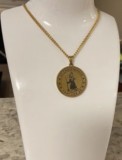 Gold Mens St Saint Christopher Medal Pendant Necklace Stainless Steel Amulet