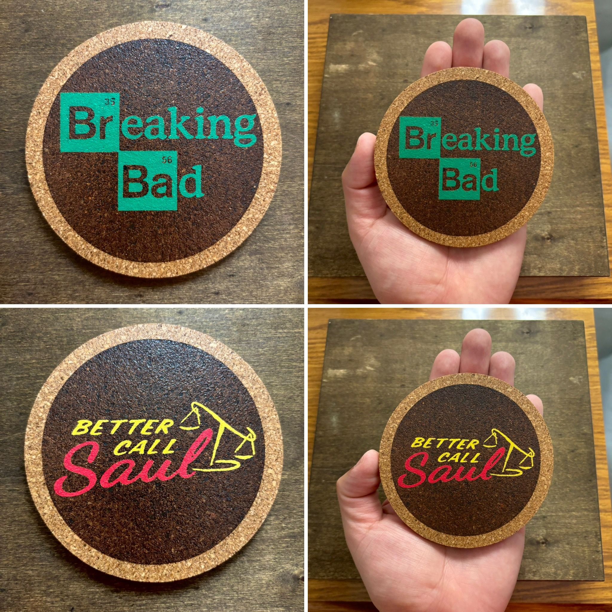 Breaking Bad Better Call Saul Painted Cork Coasters Bundle of 2