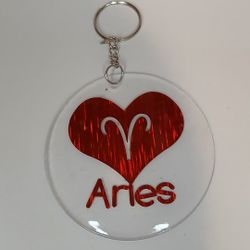 Red  heart handmade zodiac keychain 3 in