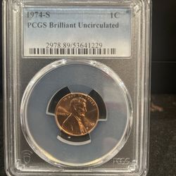1974 S Brilliant Uncirculated Lincoln Penny Graded By PGCS 5-19