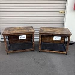 Furniture Dog Crate End Tables (Set of 2) - Rustic Brown