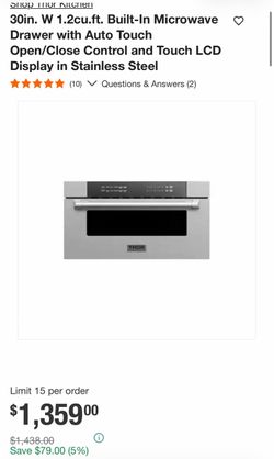 Thor Kitchen 30in. W 1.2cu.ft. Built-In Microwave Drawer with Auto Touch Open/Close Control and Touch LCD Display in Stainless Steel