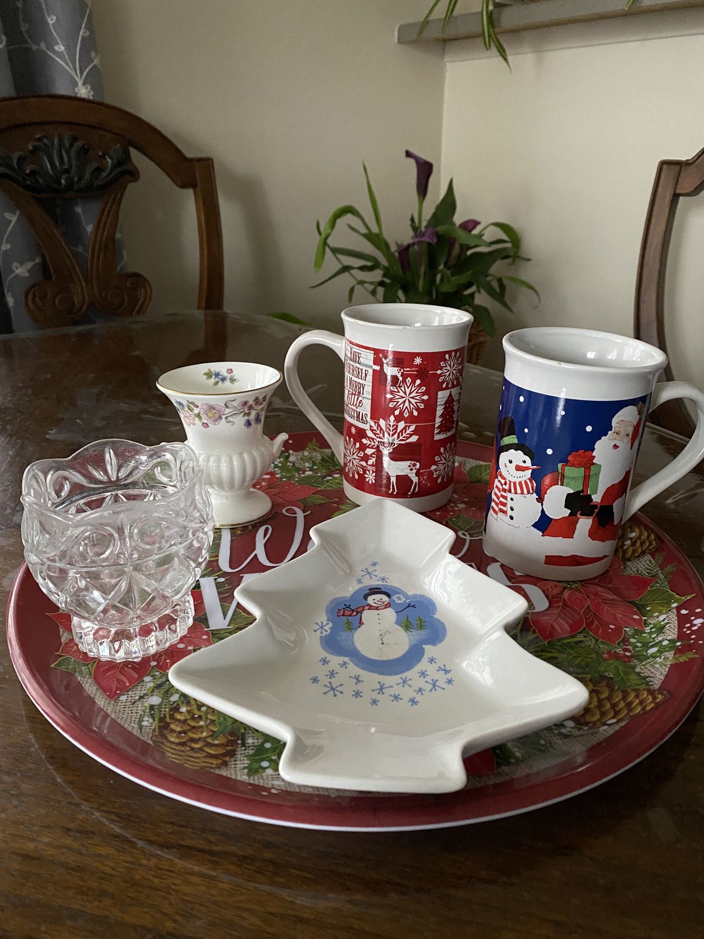 Christmas  Cups, Tray, Plate, Candle Holders,