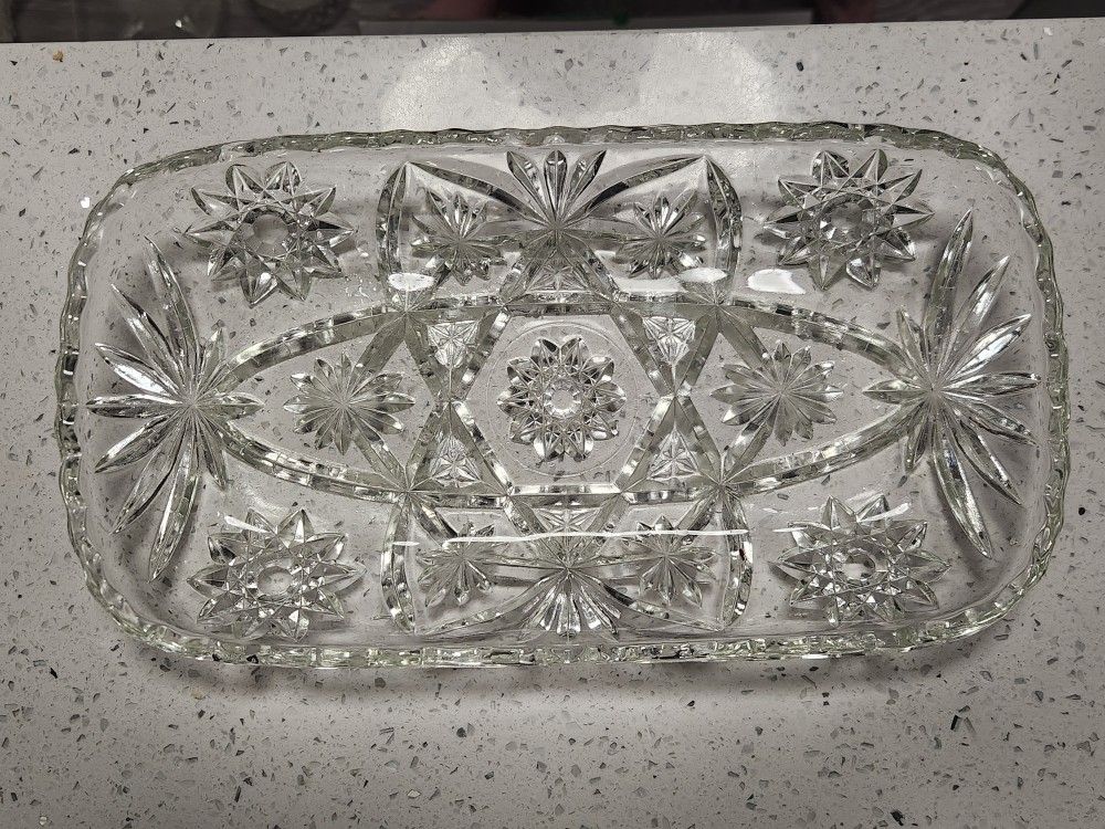 Anchor Hocking Vintage Clear Glass Star Rectangular Serving Dish Antique