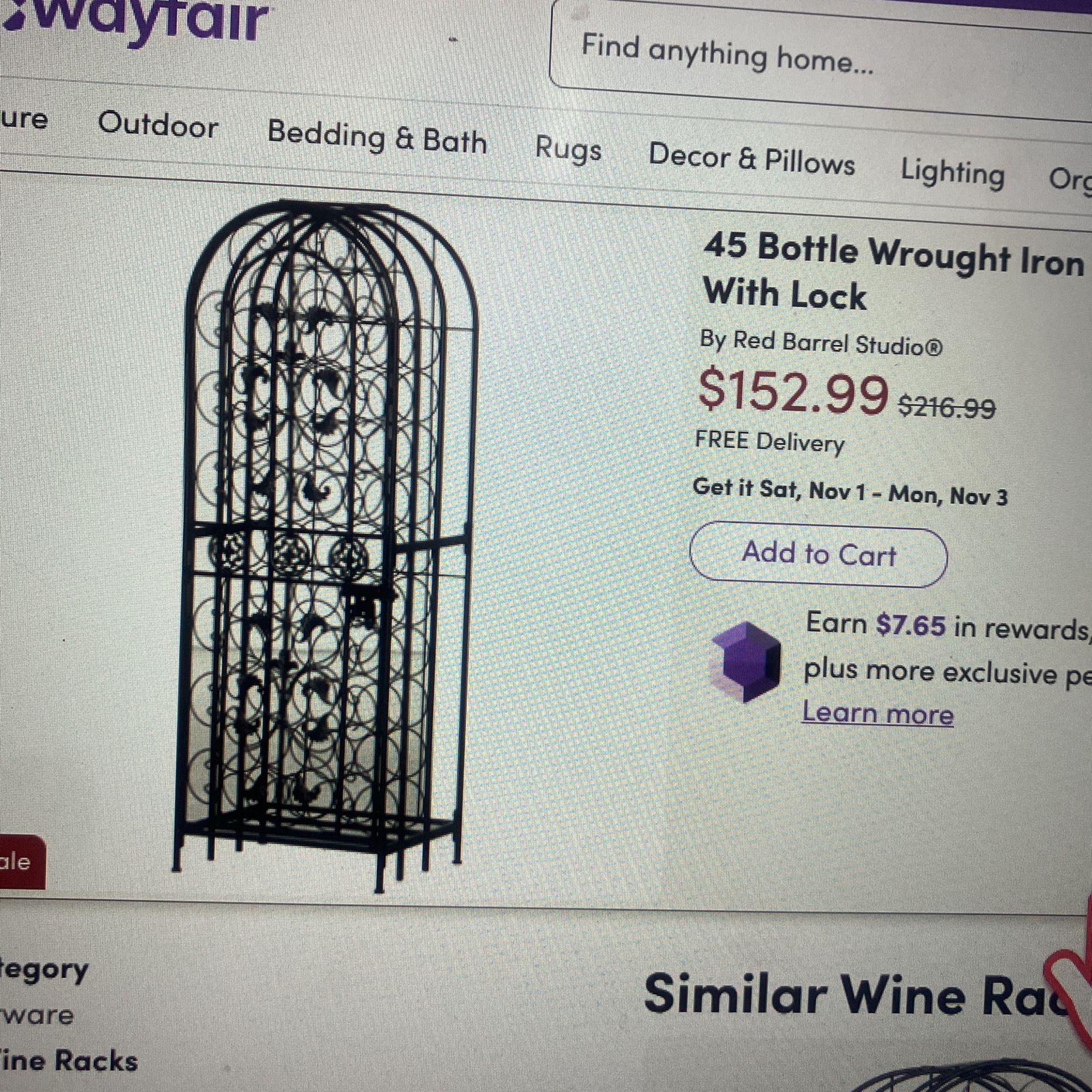 Iron Floor Standing Wine Rack With Door